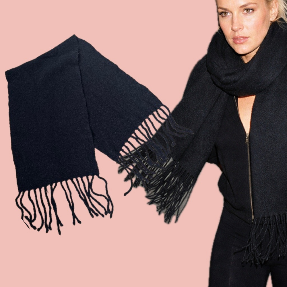 🧡 2 for 10$ Cozy Oversized Black Fringe Scarf Winter Statement